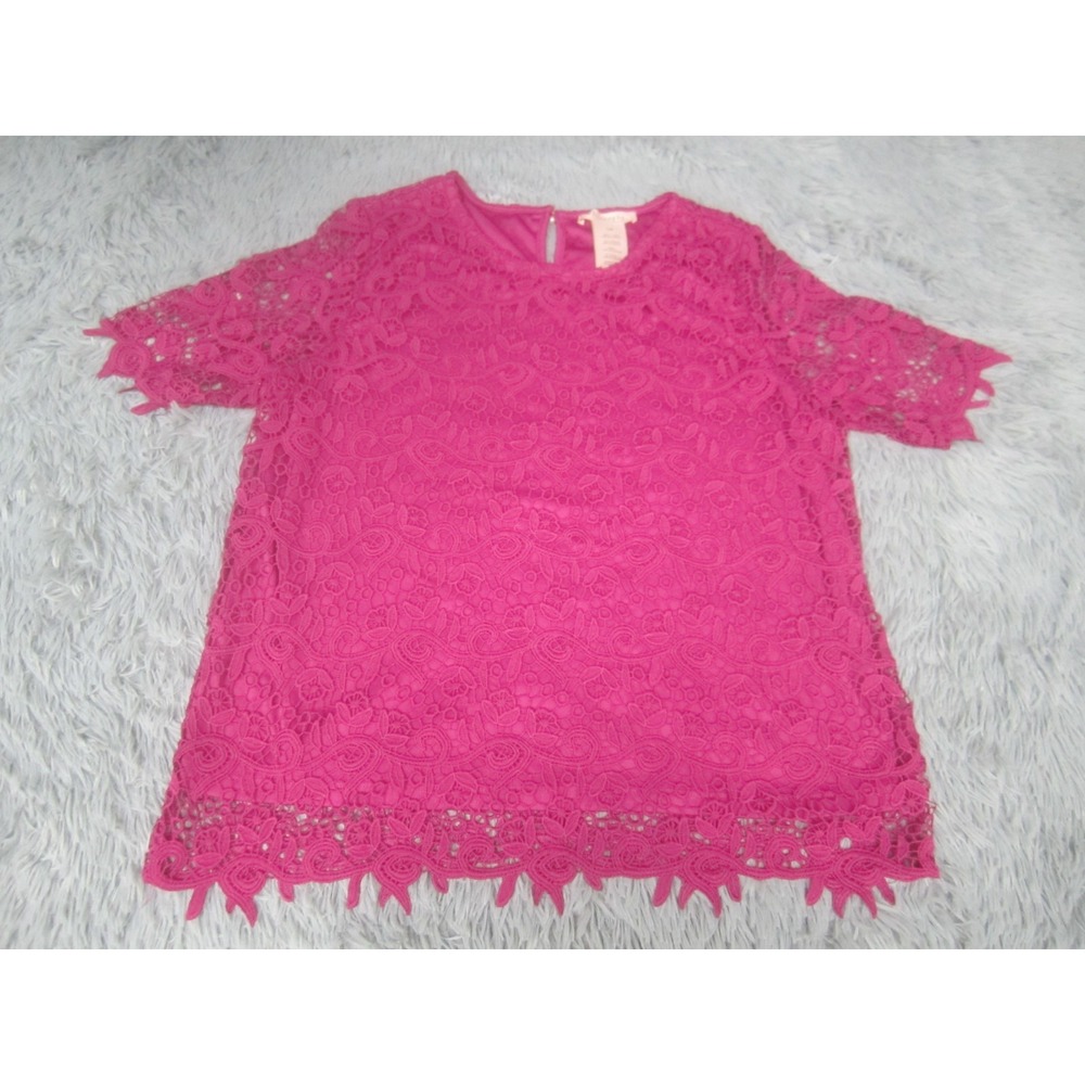 Philosophy Shirt Womens Large Pink Floral Short Sleeve Casual Scoop Neck - Picture 1 of 8